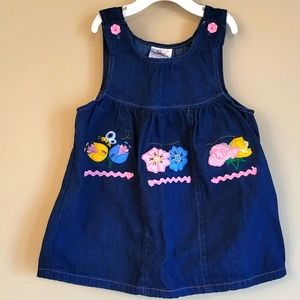 Vintage dark denim embroidered jumper dress